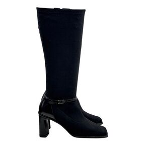 Paul Green Stretch Boot Knee High Mary Jane Square Toe SZ 6.5 Women's Black VTG